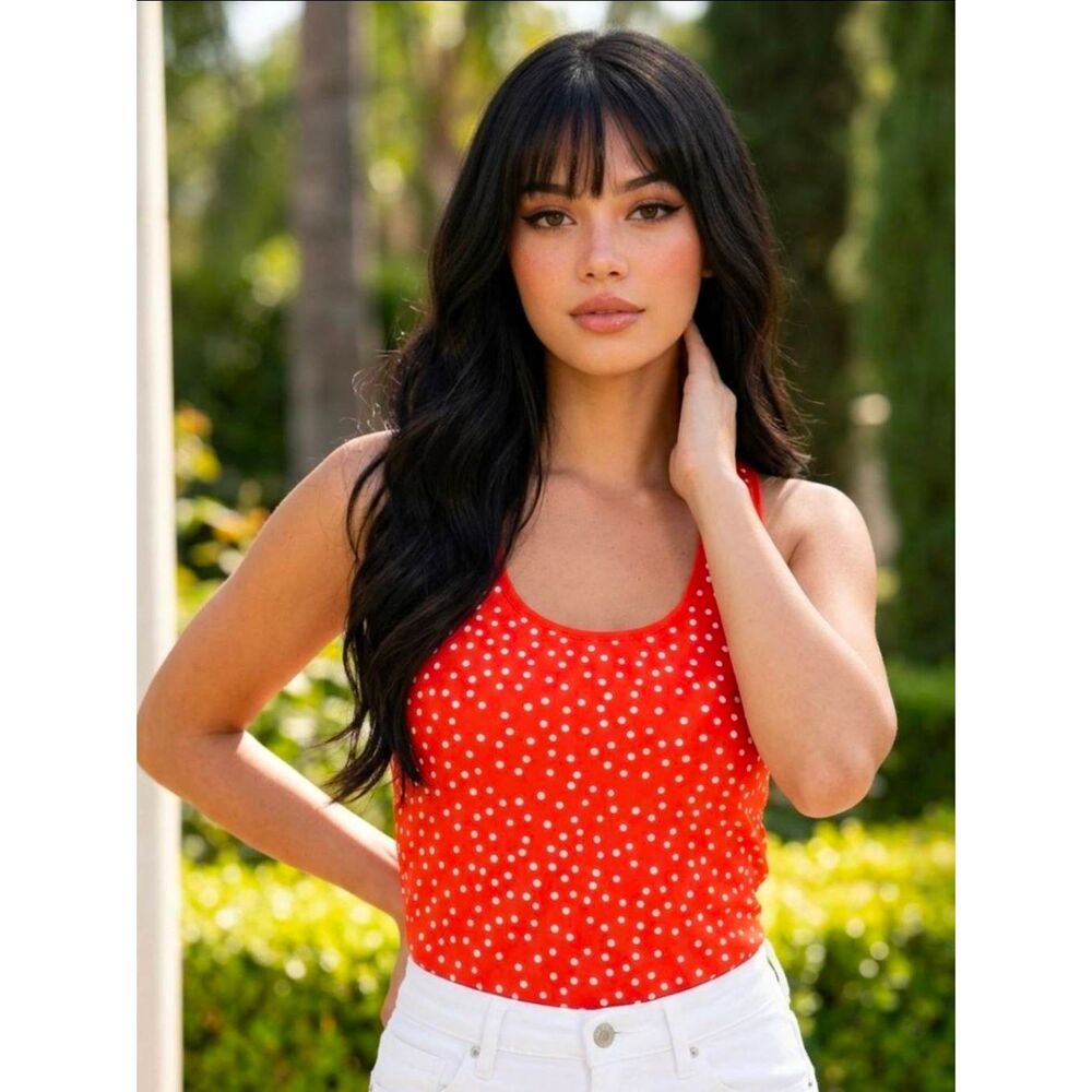 🔺️Juicy Couture Orange & White Polka Dot Sleeveless Top Medium